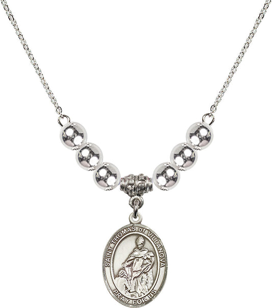 Sterling Silver Saint Thomas of Villanova Birthstone Necklace with Sterling Silver Beads - 8304