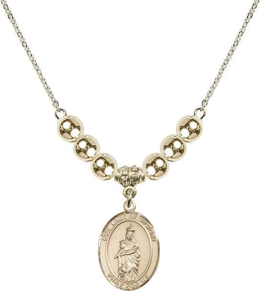 14kt Gold Filled Our Lady of Victory Birthstone Necklace with Gold Filled Beads - 8306