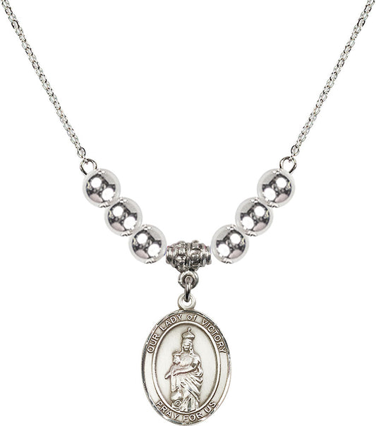 Sterling Silver Our Lady of Victory Birthstone Necklace with Sterling Silver Beads - 8306