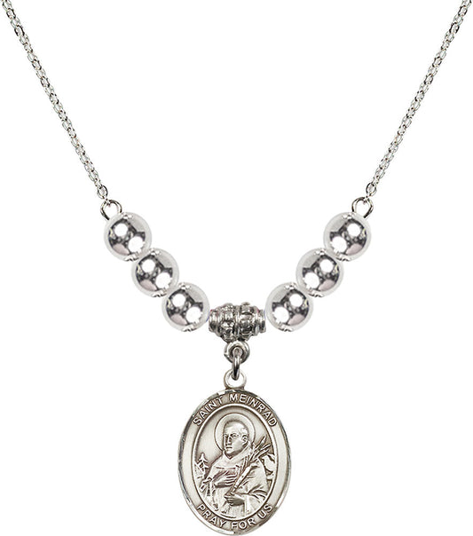 Sterling Silver Saint Meinrad of Einsiedeln Birthstone Necklace with Sterling Silver Beads - 8307