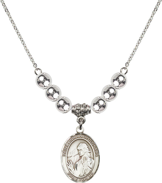 Sterling Silver Saint Finnian of Clonard Birthstone Necklace with Sterling Silver Beads - 8308