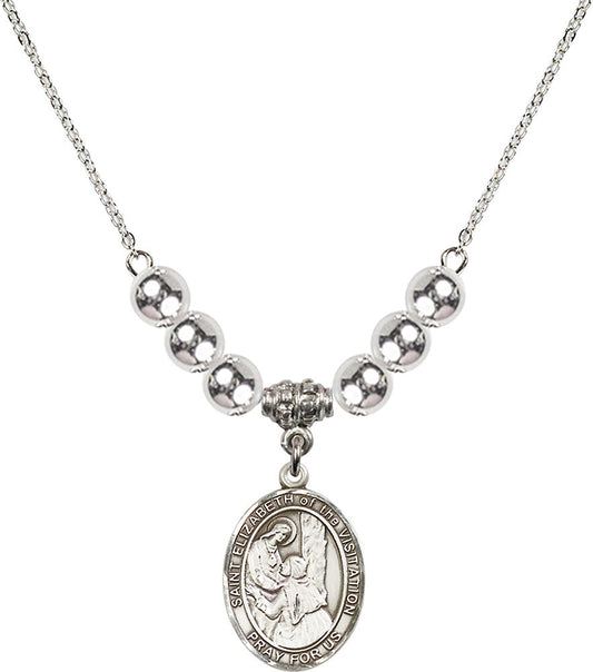 Sterling Silver Saint Elizabeth of the Visitation Birthstone Necklace with Sterling Silver Beads - 8311