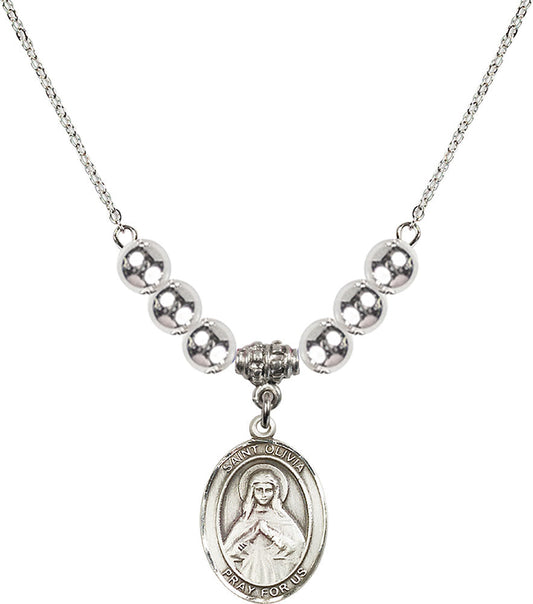 Sterling Silver Saint Olivia Birthstone Necklace with Sterling Silver Beads - 8312