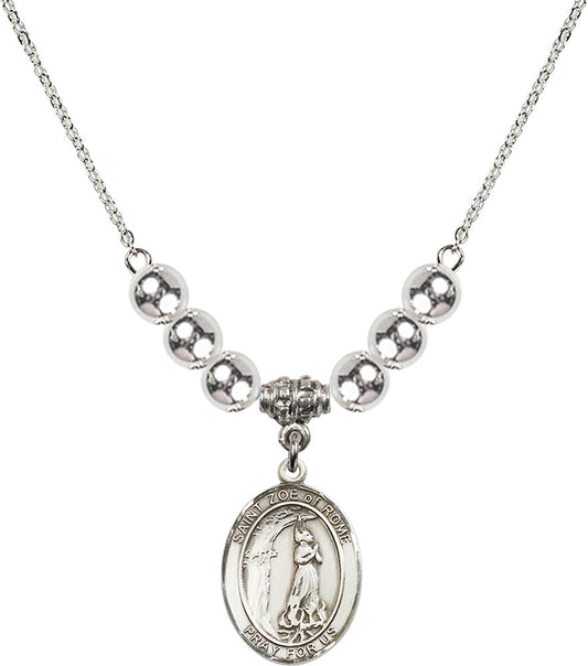 Sterling Silver Saint Zoe of Rome Birthstone Necklace with Sterling Silver Beads - 8314