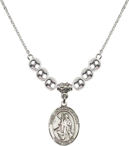 Sterling Silver Saint Anthony of Egypt Birthstone Necklace with Sterling Silver Beads - 8317