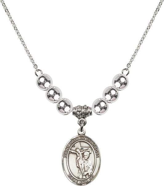 Sterling Silver Saint Paul of the Cross Birthstone Necklace with Sterling Silver Beads - 8318