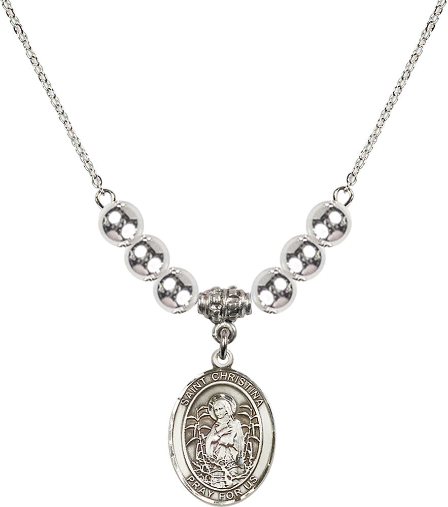 Sterling Silver Saint Christina the Astonishing Birthstone Necklace with Sterling Silver Beads - 8320