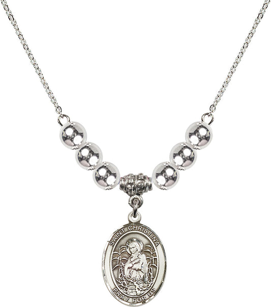 Sterling Silver Saint Christina the Astonishing Birthstone Necklace with Sterling Silver Beads - 8320