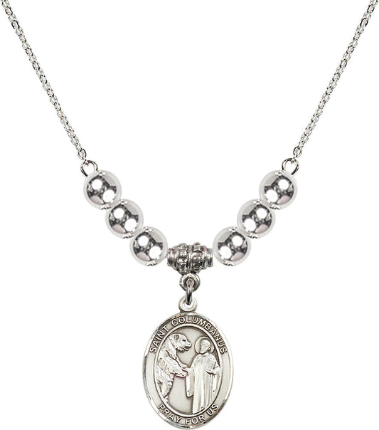 Sterling Silver Saint Columbanus Birthstone Necklace with Sterling Silver Beads - 8321