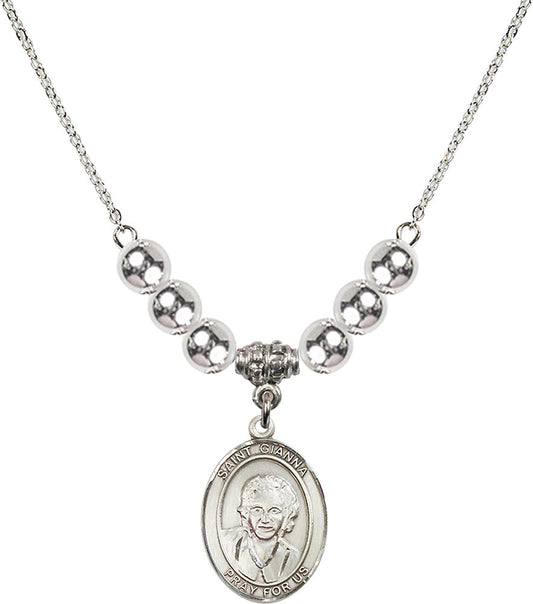 Sterling Silver Saint Gianna Beretta Molla Birthstone Necklace with Sterling Silver Beads - 8322