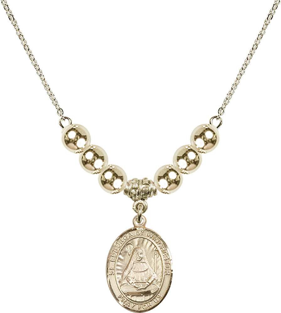 14kt Gold Filled Saint Edburga of Winchester Birthstone Necklace with Gold Filled Beads - 8324