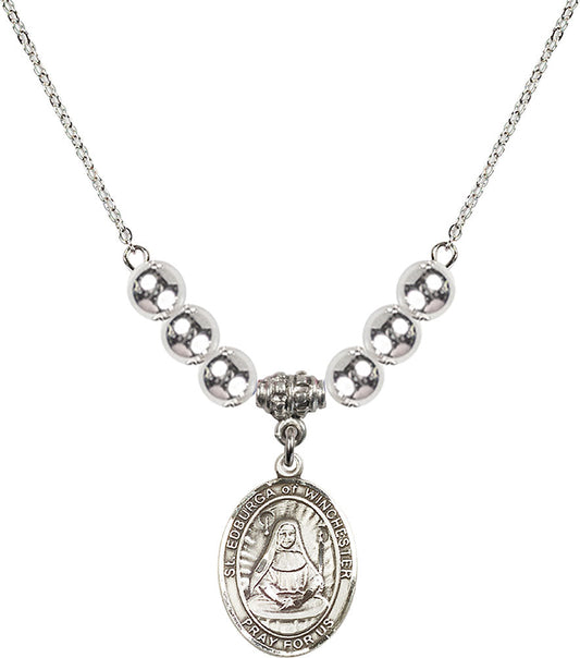 Sterling Silver Saint Edburga of Winchester Birthstone Necklace with Sterling Silver Beads - 8324