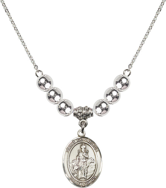 Sterling Silver Saint Cornelius Birthstone Necklace with Sterling Silver Beads - 8325