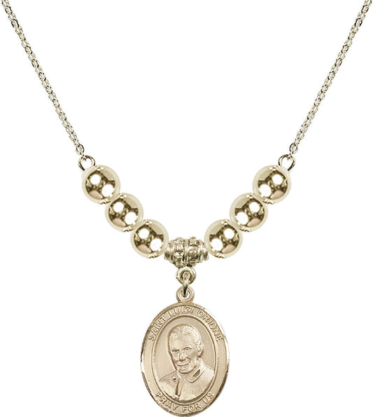 14kt Gold Filled Saint Luigi Orione Birthstone Necklace with Gold Filled Beads - 8326