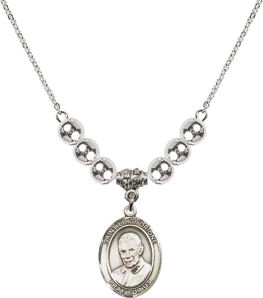 Sterling Silver Saint Luigi Orione Birthstone Necklace with Sterling Silver Beads - 8326
