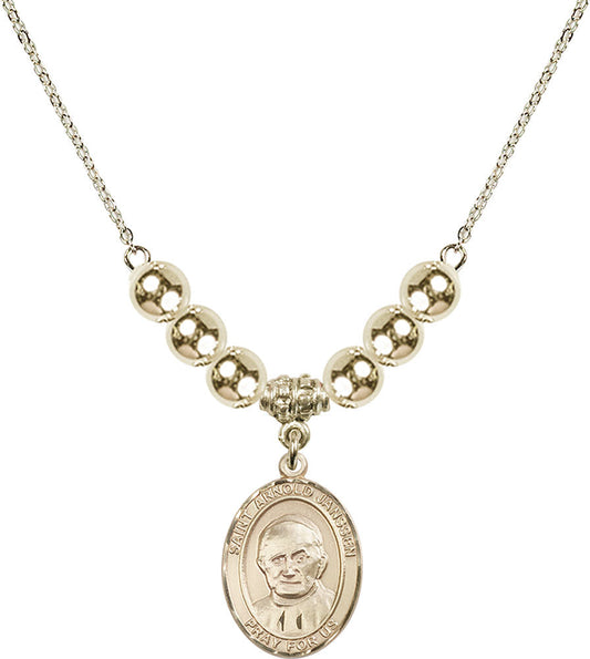 14kt Gold Filled Saint Arnold Janssen Birthstone Necklace with Gold Filled Beads - 8328