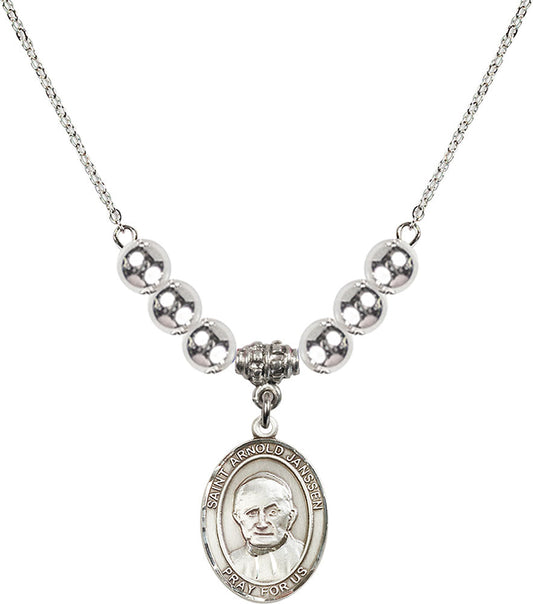 Sterling Silver Saint Arnold Janssen Birthstone Necklace with Sterling Silver Beads - 8328