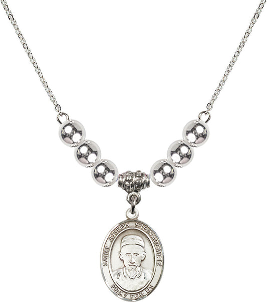 Sterling Silver Saint Joseph Freinademetz Birthstone Necklace with Sterling Silver Beads - 8329