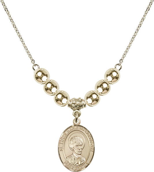 14kt Gold Filled Saint Louis Marie de Montfort Birthstone Necklace with Gold Filled Beads - 8330