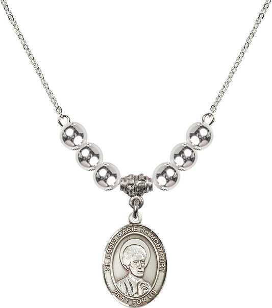 Sterling Silver Saint Louis Marie de Montfort Birthstone Necklace with Sterling Silver Beads - 8330