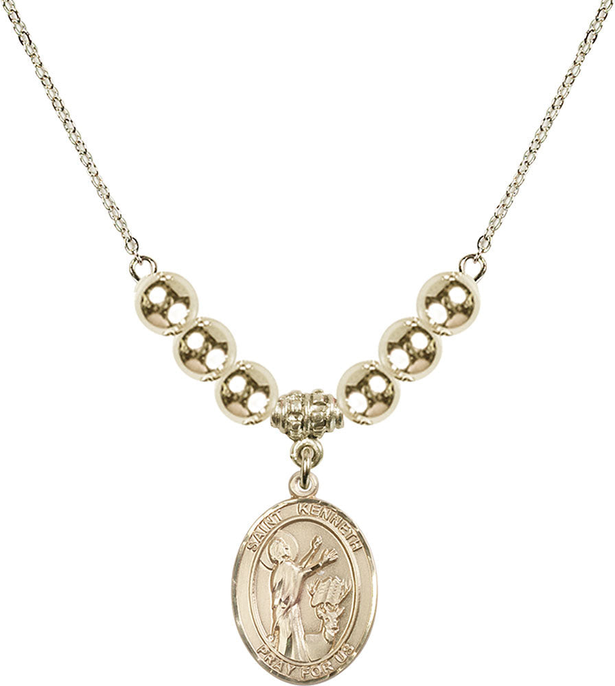 14kt Gold Filled Saint Kenneth Birthstone Necklace with Gold Filled Beads - 8332