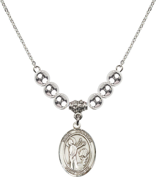 Sterling Silver Saint Kenneth Birthstone Necklace with Sterling Silver Beads - 8332