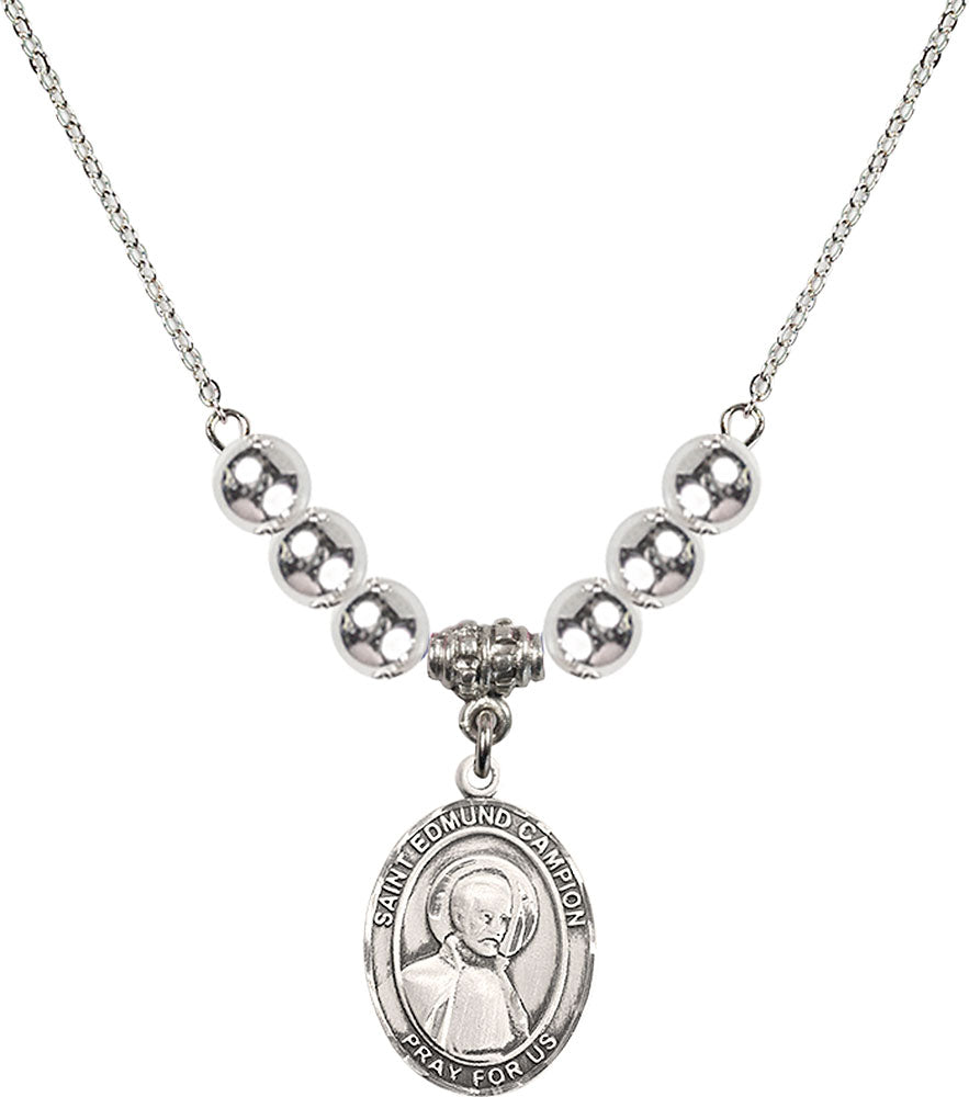 Sterling Silver Saint Edmund Campion Birthstone Necklace with Sterling Silver Beads - 8333