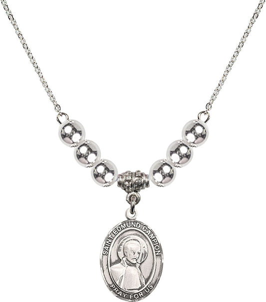 Sterling Silver Saint Edmund Campion Birthstone Necklace with Sterling Silver Beads - 8333