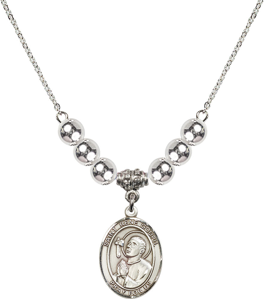 Sterling Silver Saint Rene Goupil Birthstone Necklace with Sterling Silver Beads - 8334