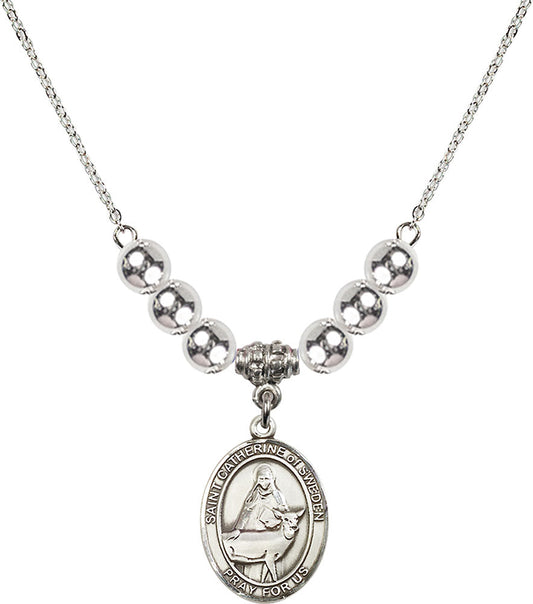 Sterling Silver Saint Catherine of Sweden Birthstone Necklace with Sterling Silver Beads - 8336