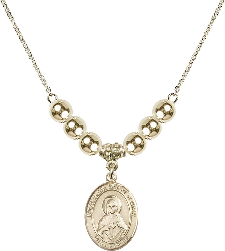 14kt Gold Filled Immaculate Heart of Mary Birthstone Necklace with Gold Filled Beads - 8337