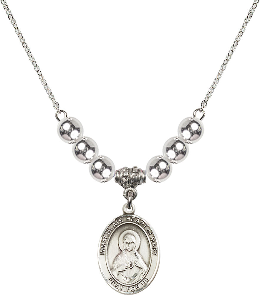 Sterling Silver Immaculate Heart of Mary Birthstone Necklace with Sterling Silver Beads - 8337