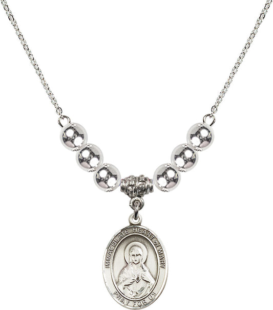 Sterling Silver Immaculate Heart of Mary Birthstone Necklace with Sterling Silver Beads - 8337