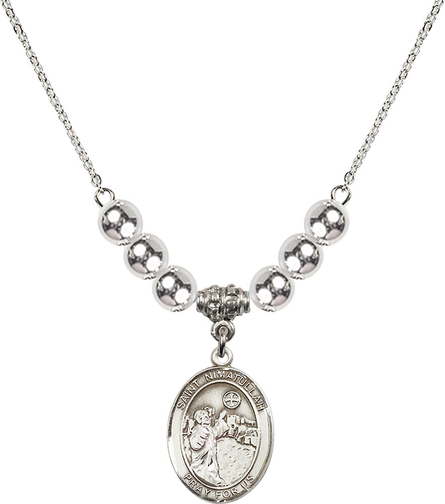 Sterling Silver Saint Nimatullah Birthstone Necklace with Sterling Silver Beads - 8339