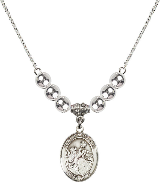 Sterling Silver Saint Nimatullah Birthstone Necklace with Sterling Silver Beads - 8339