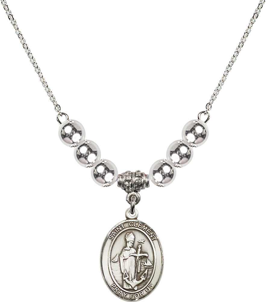 Sterling Silver Saint Clement Birthstone Necklace with Sterling Silver Beads - 8340