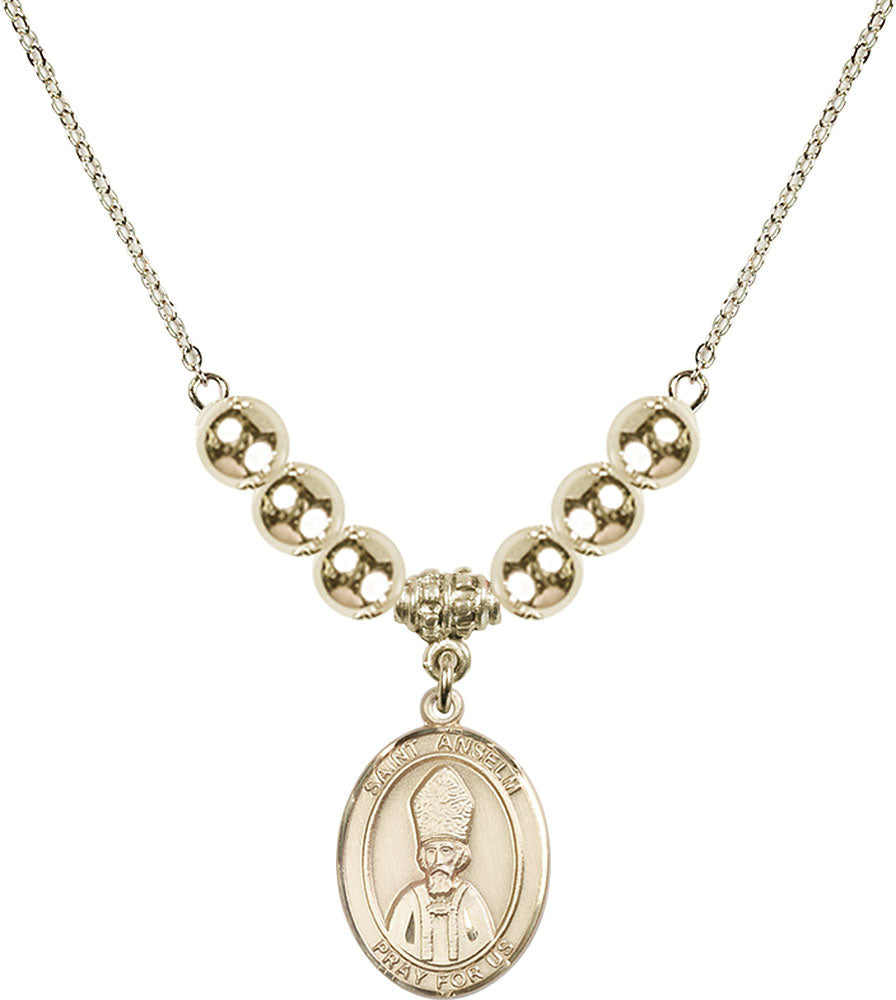 14kt Gold Filled Saint Anselm of Canterbury Birthstone Necklace with Gold Filled Beads - 8342