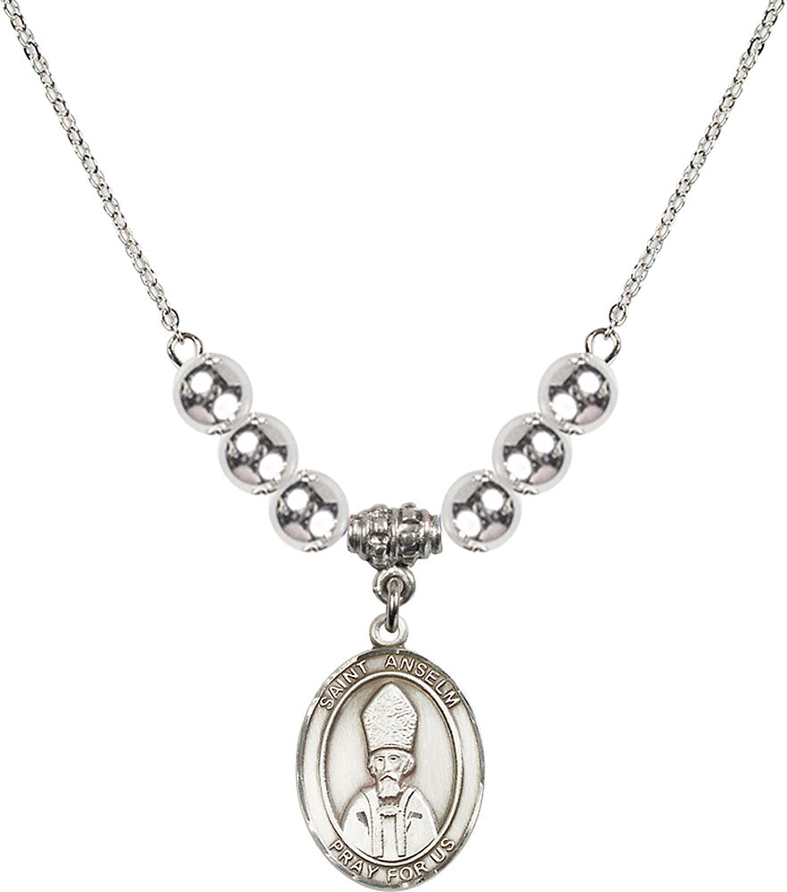 Sterling Silver Saint Anselm of Canterbury Birthstone Necklace with Sterling Silver Beads - 8342