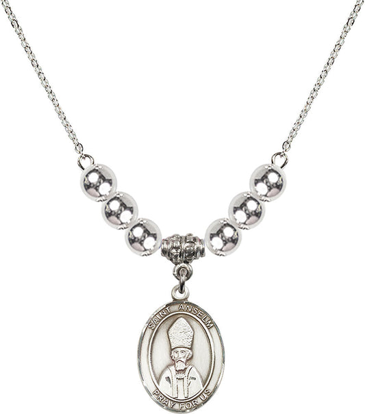 Sterling Silver Saint Anselm of Canterbury Birthstone Necklace with Sterling Silver Beads - 8342