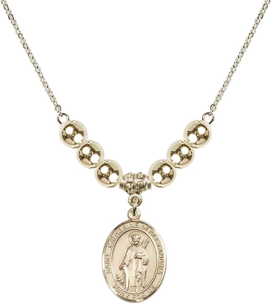 14kt Gold Filled Saint Catherine of Alexandria Birthstone Necklace with Gold Filled Beads - 8343