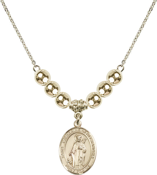 14kt Gold Filled Saint Catherine of Alexandria Birthstone Necklace with Gold Filled Beads - 8343