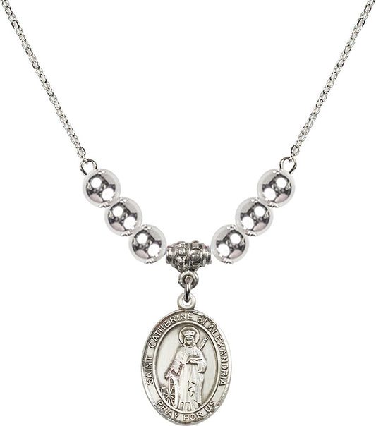 Sterling Silver Saint Catherine of Alexandria Birthstone Necklace with Sterling Silver Beads - 8343