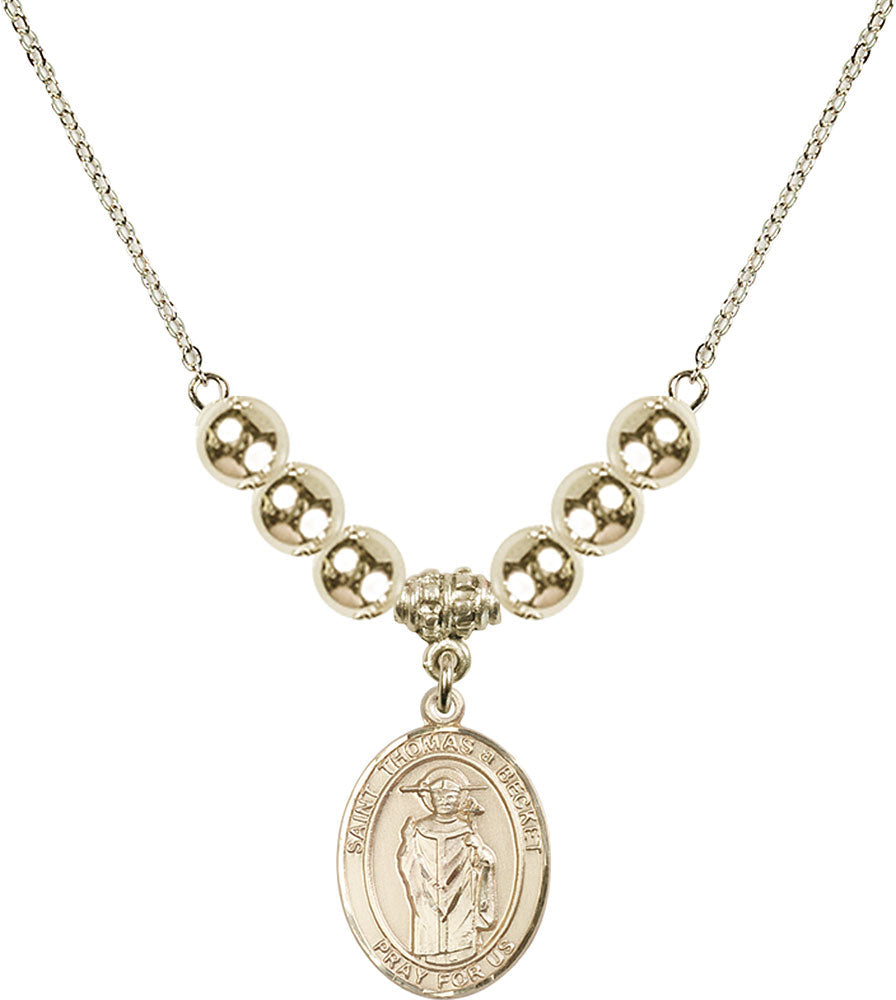 14kt Gold Filled Saint Thomas A Becket Birthstone Necklace with Gold Filled Beads - 8344