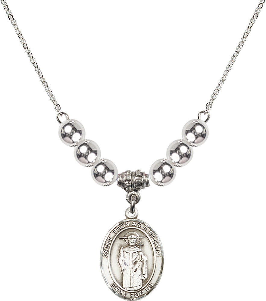 Sterling Silver Saint Thomas A Becket Birthstone Necklace with Sterling Silver Beads - 8344