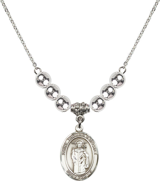 Sterling Silver Saint Thomas A Becket Birthstone Necklace with Sterling Silver Beads - 8344