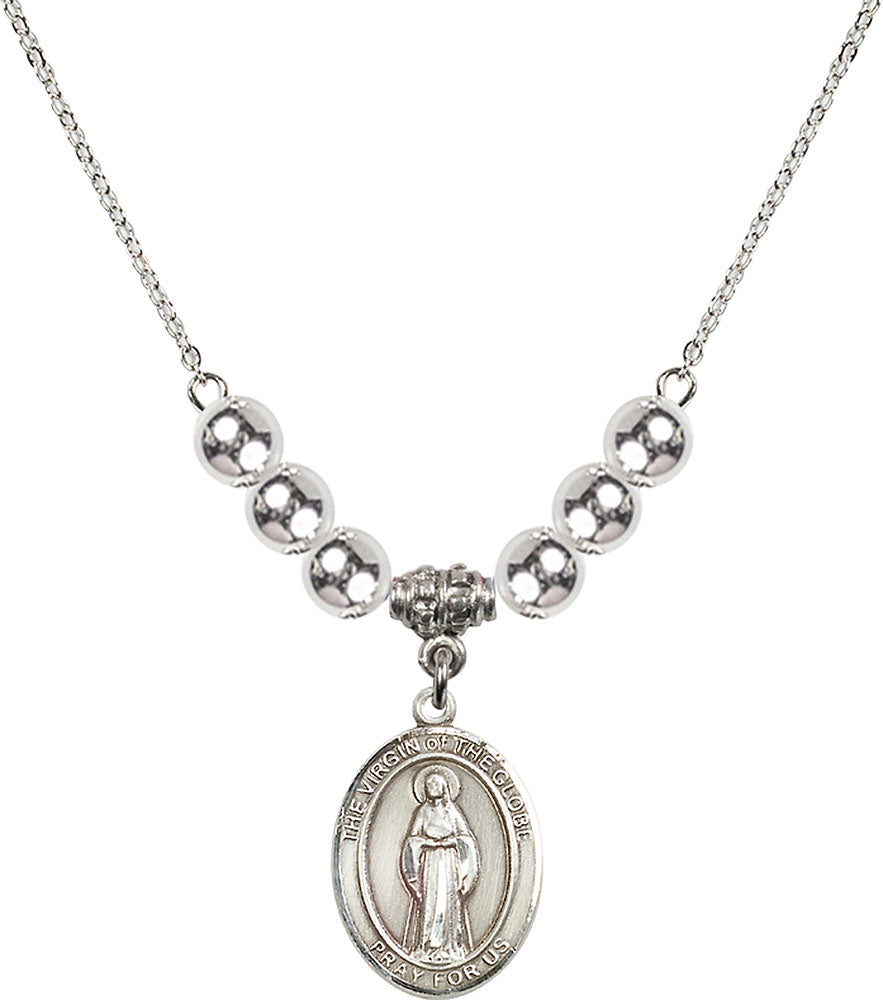 Sterling Silver Virgin of the Globe Birthstone Necklace with Sterling Silver Beads - 8345