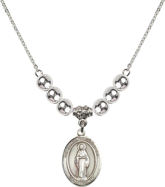Sterling Silver Virgin of the Globe Birthstone Necklace with Sterling Silver Beads - 8345