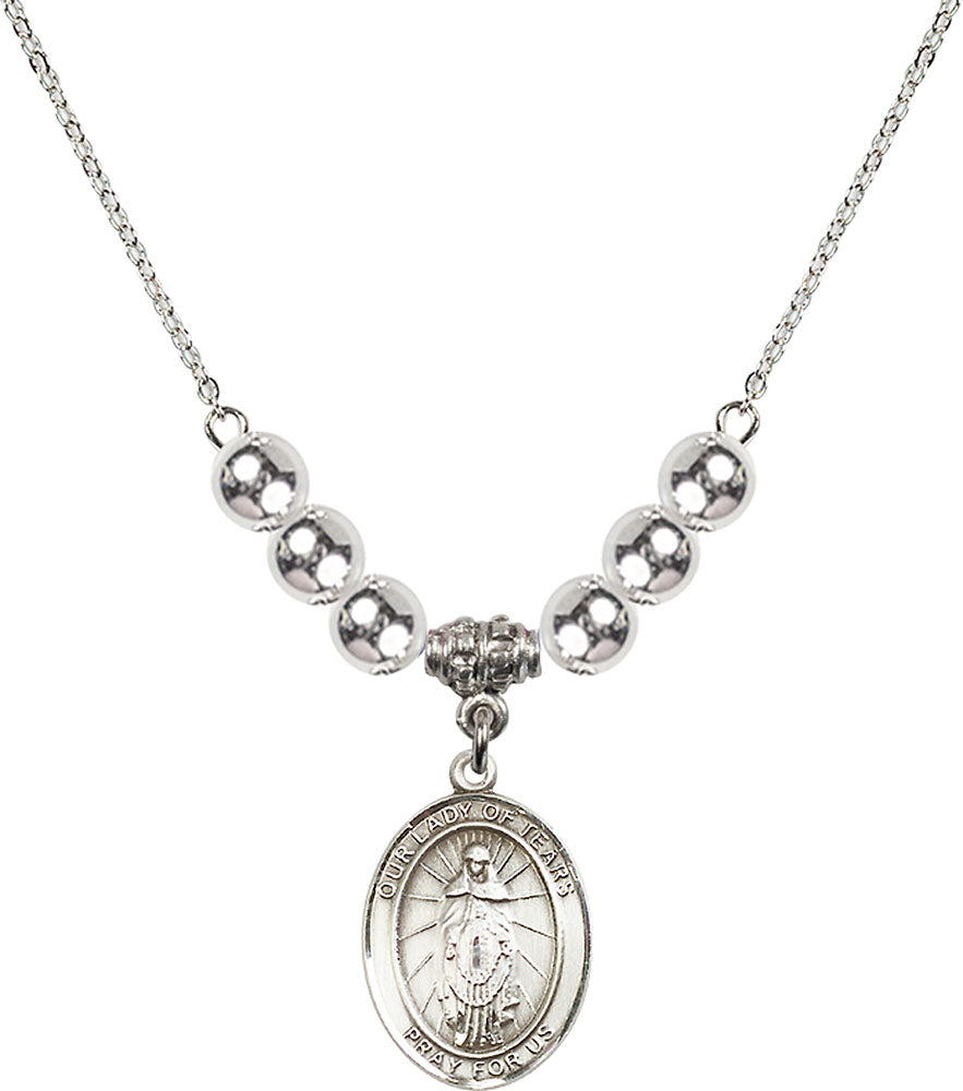 Sterling Silver Our Lady of Tears Birthstone Necklace with Sterling Silver Beads - 8346