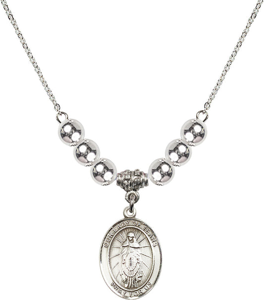 Sterling Silver Our Lady of Tears Birthstone Necklace with Sterling Silver Beads - 8346
