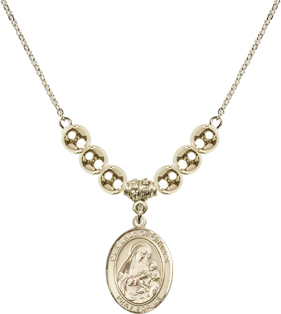 14kt Gold Filled Our Lady of Grapes Birthstone Necklace with Gold Filled Beads - 8347